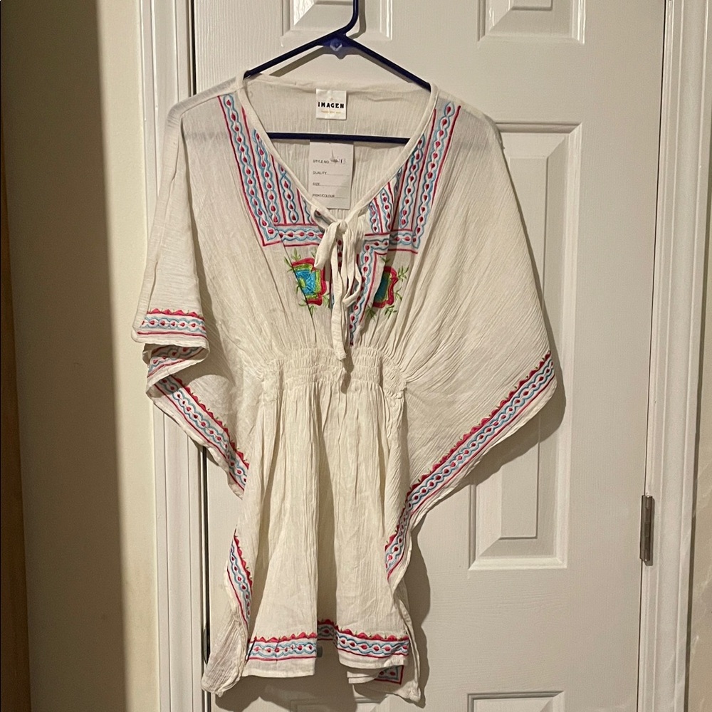 Embroidered White Women's Swim Coverup